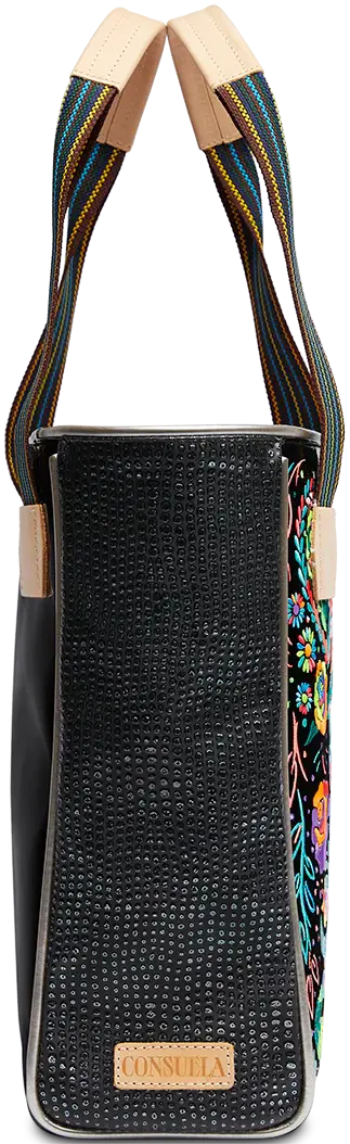Rita Classic Tote – Black Patent with Neon Embroidery Consuela