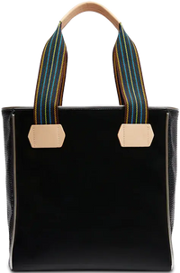 Rita Classic Tote – Black Patent with Neon Embroidery Consuela