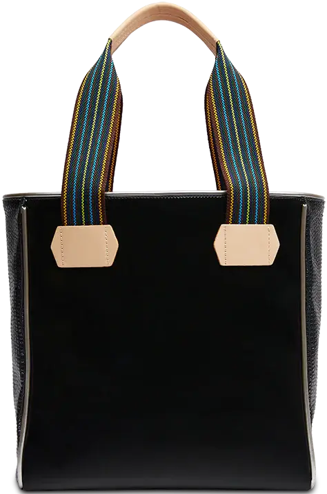 Rita Classic Tote – Black Patent with Neon Embroidery Consuela