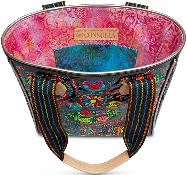 Rita Classic Tote – Black Patent with Neon Embroidery Consuela