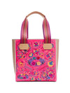 Consuela XO Classic Tote in pink with colorful embroidery – front view