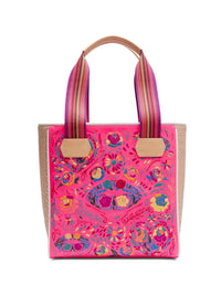 Consuela XO Classic Tote in pink with colorful embroidery – front view