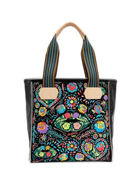Rita Classic Tote – Black Patent with Neon Embroidery Consuela