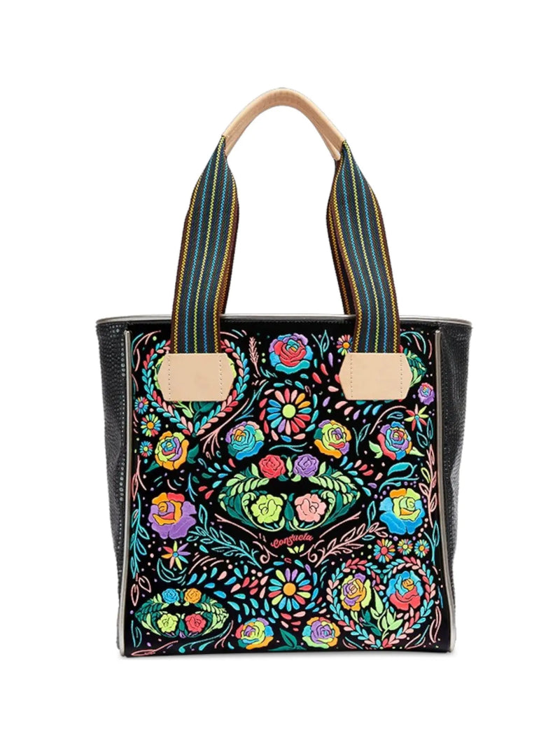 Rita Classic Tote – Black Patent with Neon Embroidery Consuela
