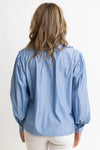 tripe Poplin Ruffle Collar Pleat Top Karlie