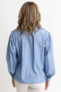tripe Poplin Ruffle Collar Pleat Top Karlie