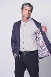 Cedarvale Sport Coat – Navy Printed Stretch Knit with Brown Check 7 Downie St.
