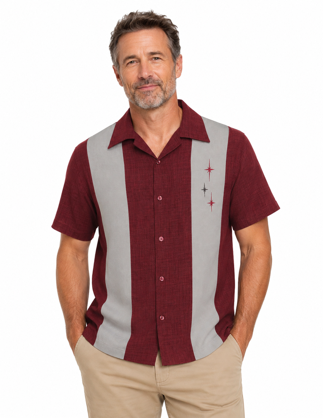 Three Star Panel Retro Shirt - Burgundy