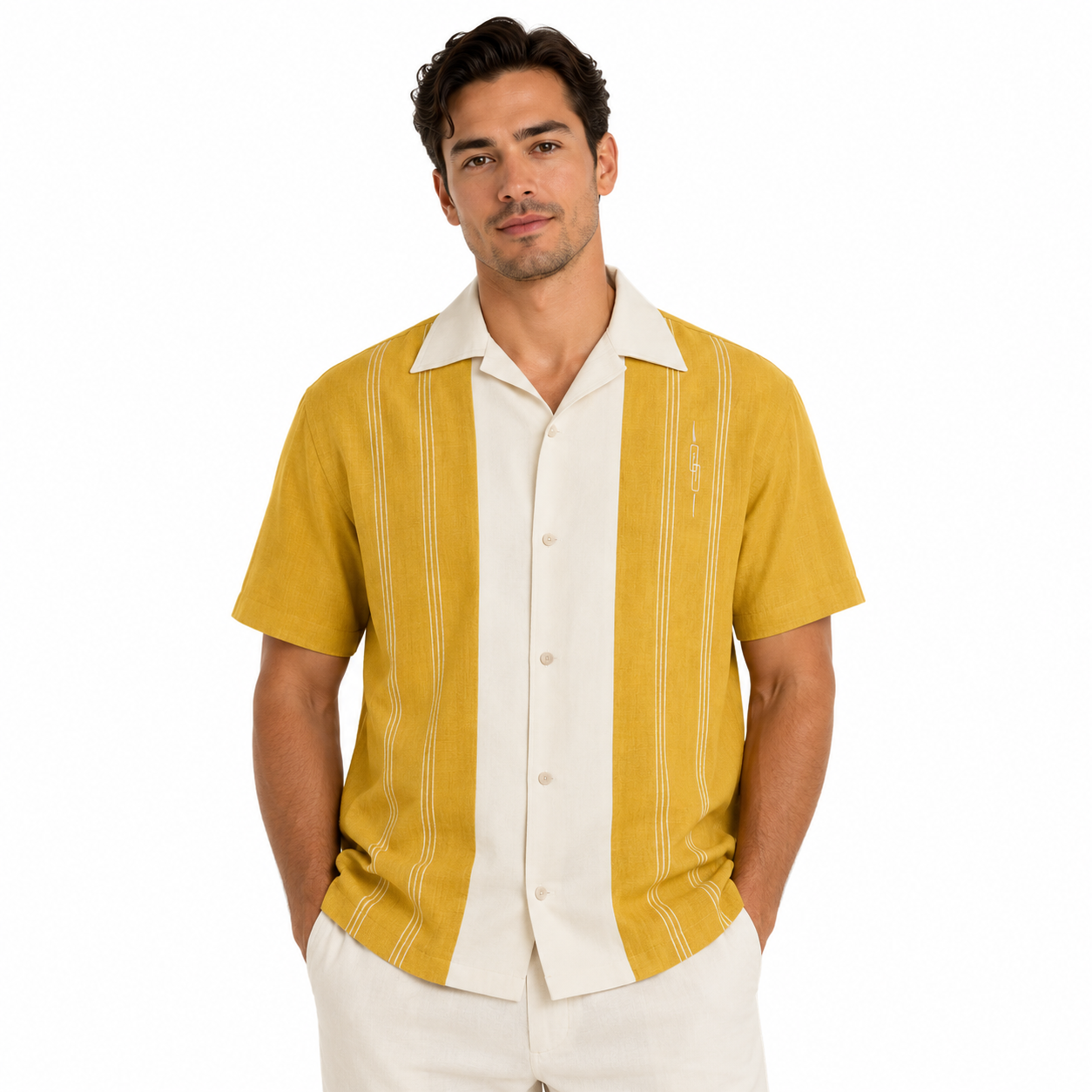 The Harper Retro Shirt - Mustard/Cream