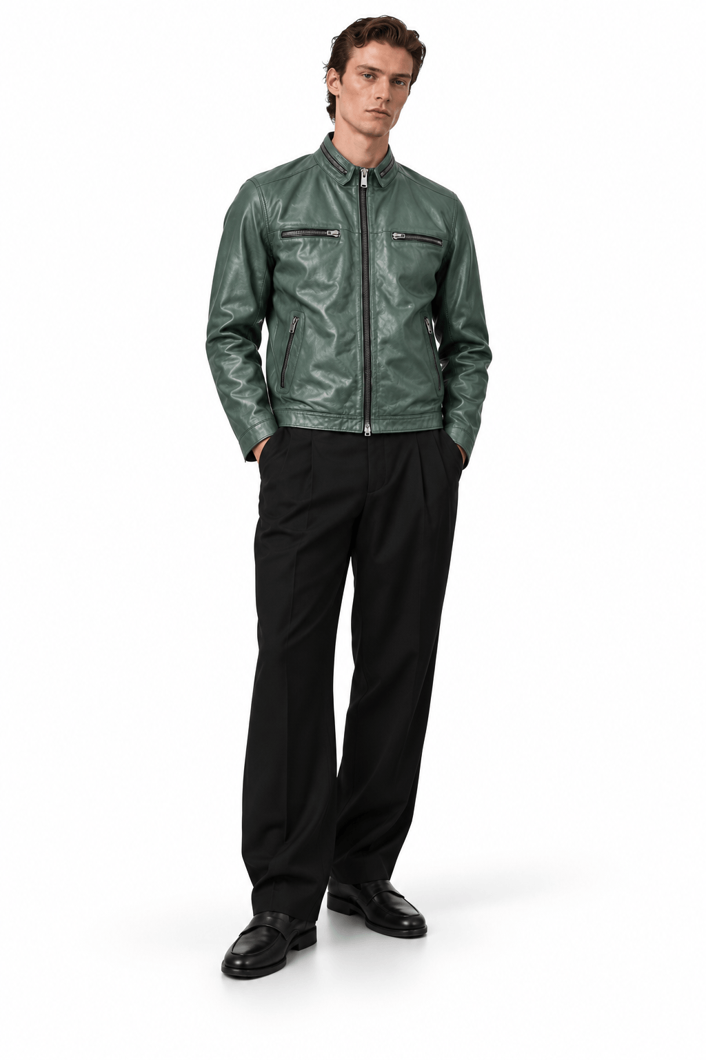 Nash Leather Jacket - Sage Green