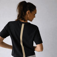 Relaxed Crew in Black with Oyster Stripe