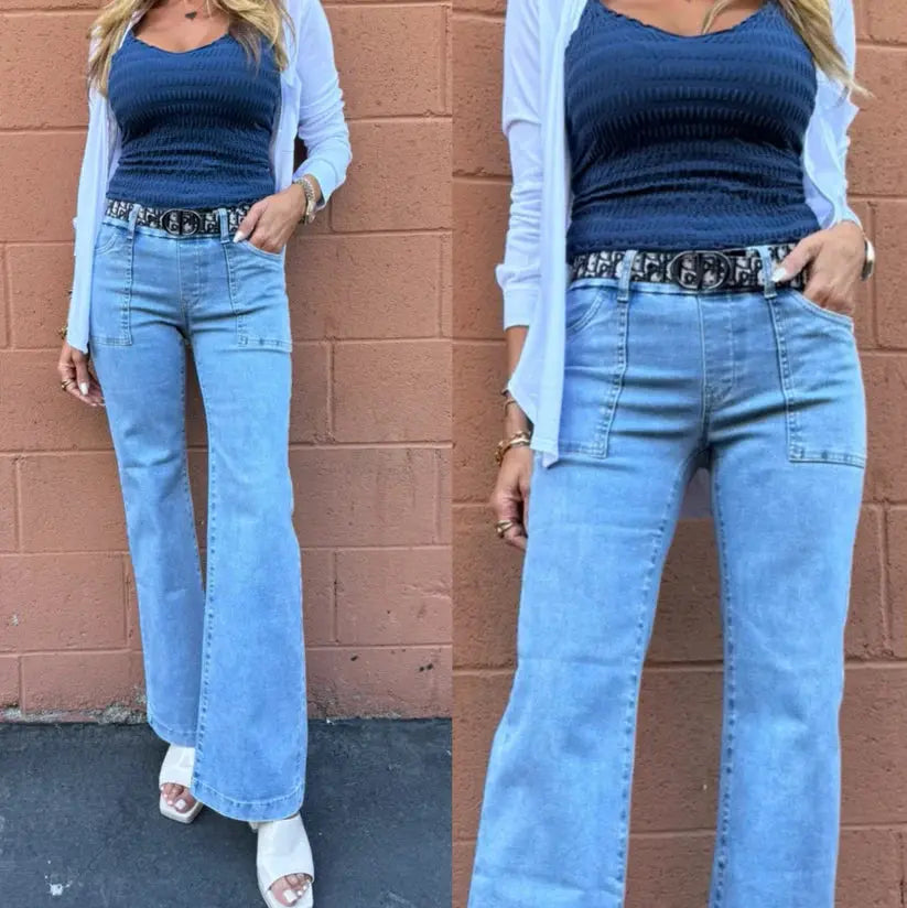 Comfortable and flattering Bevy Pants Christine Light Denim for casual and dressy looks

