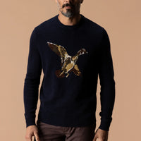 Flying Wood Duck Merino Intarsia Crewneck Sweater