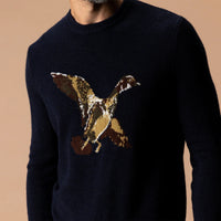 Flying Wood Duck Merino Intarsia Crewneck Sweater