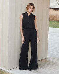 Shawl Collar Half Zip Jumpsuit