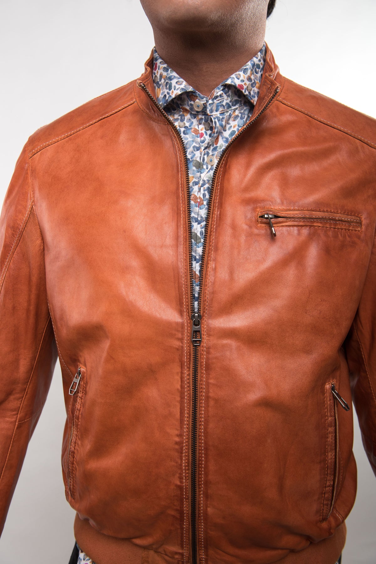 Tim Lambskin Leather Jacket - Orange Regency