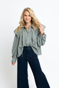 Gingham Poplin Peter Pan Collar Top Karlie