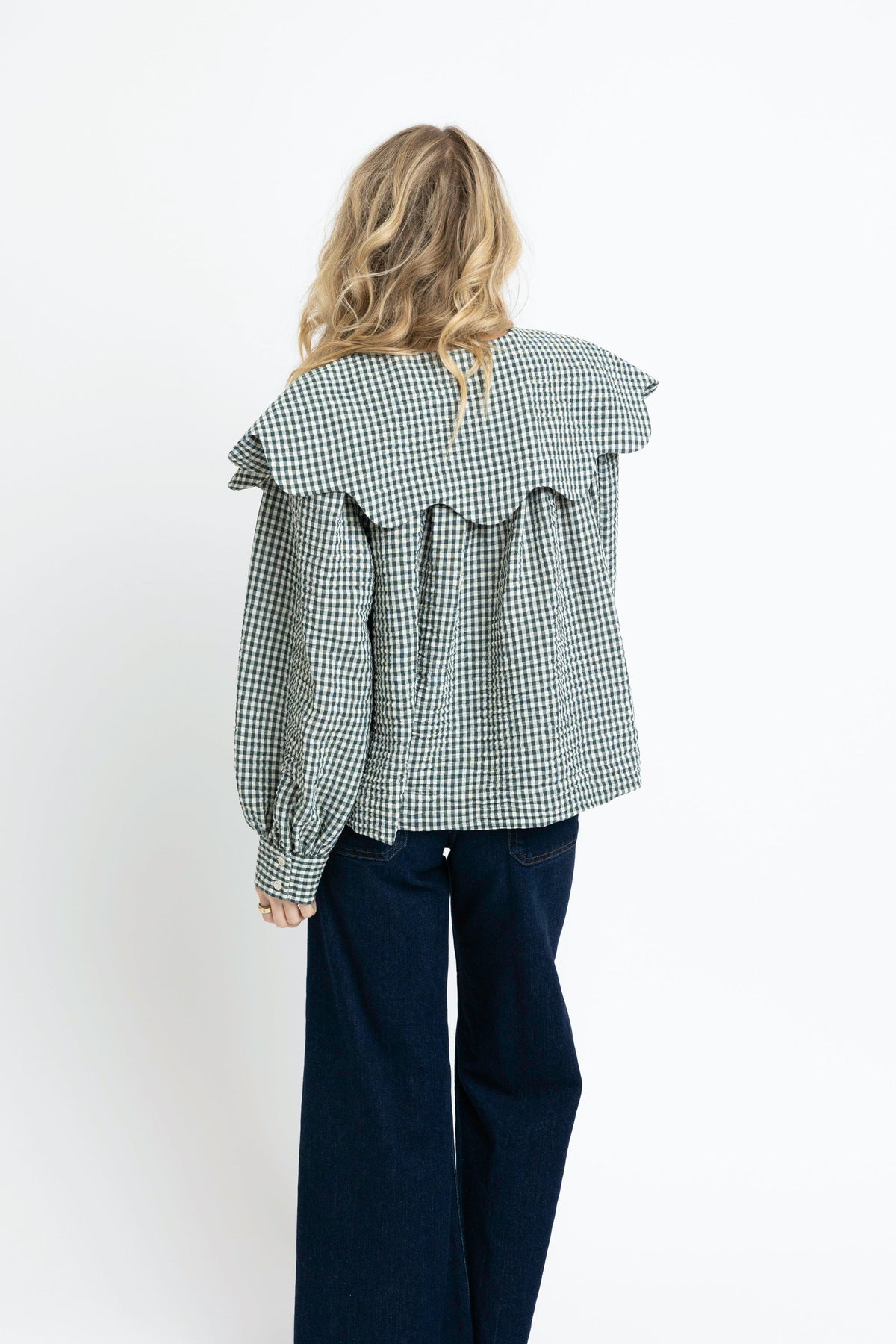 Gingham Poplin Peter Pan Collar Top Karlie