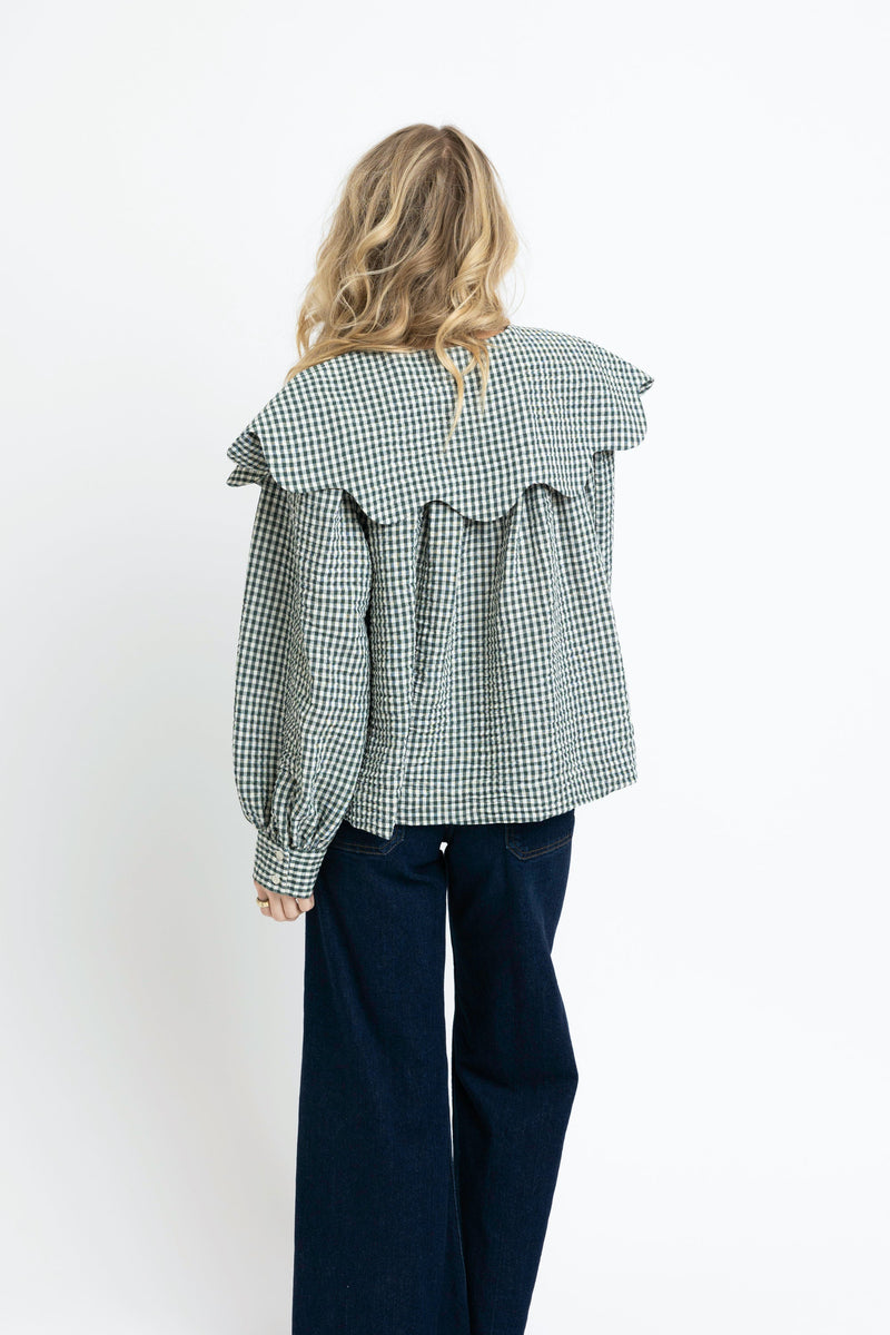 Gingham Poplin Peter Pan Collar Top Karlie