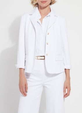 Della Denim Cropped Blazer - White