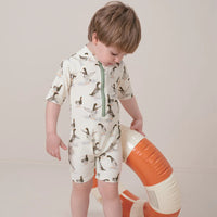 Duck Zipper Short Sleeve Shortall Swimsuit