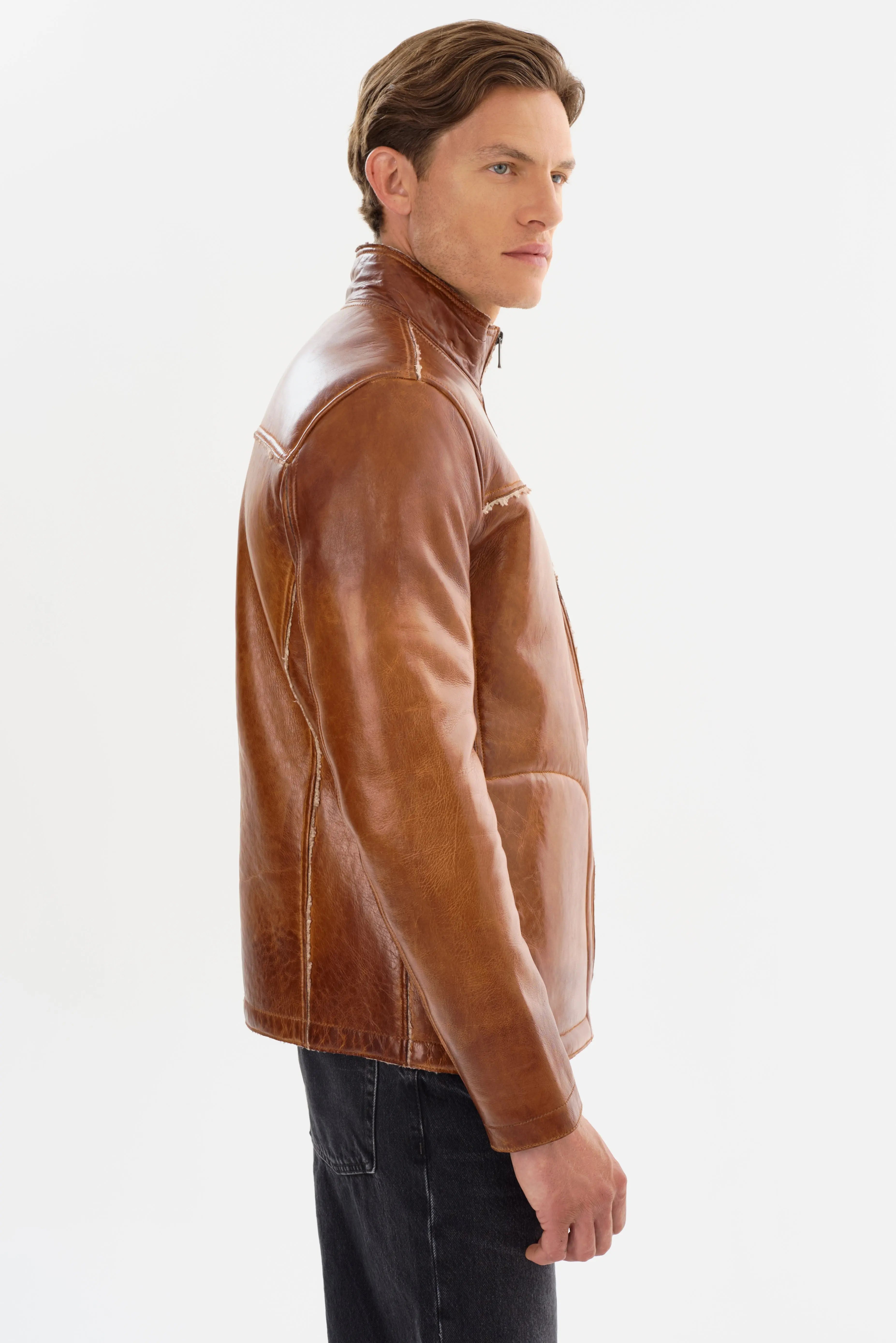 ジャケット・アウター LGB BIKERS-5 DARK CHOCOLATE Mens Dark Chocolate Brown Motorbikers Classic Vintage Riders