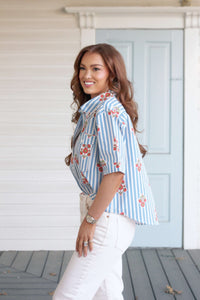 Stripe Floral Pocket Camp Shirt