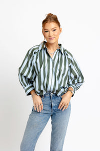 STRIPE COLLAR BUBBLE 3/4 SLV TOP