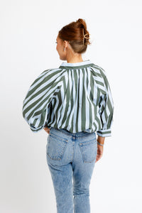 STRIPE COLLAR BUBBLE 3/4 SLV TOP