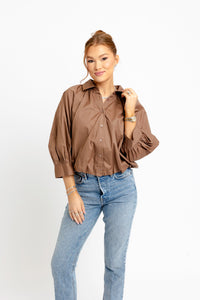 Brown Poplin Bubble Top