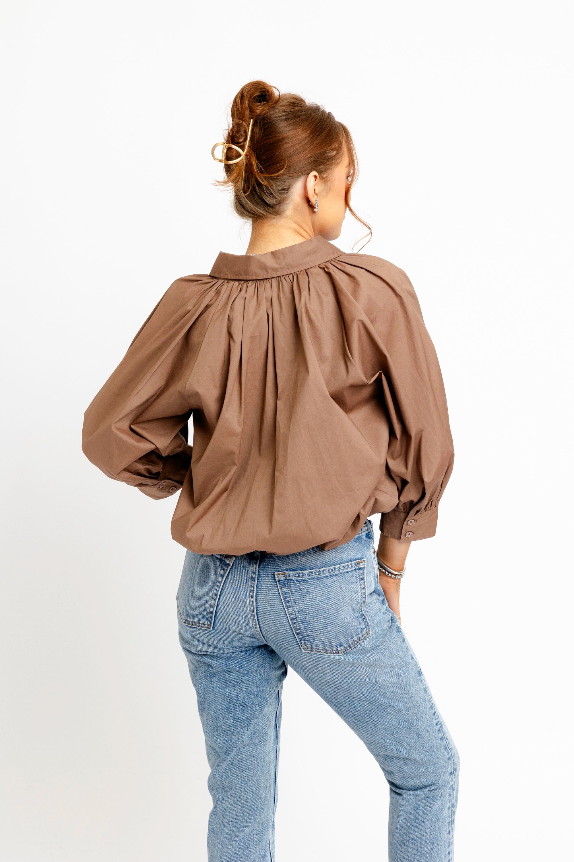 Brown Poplin Bubble Top