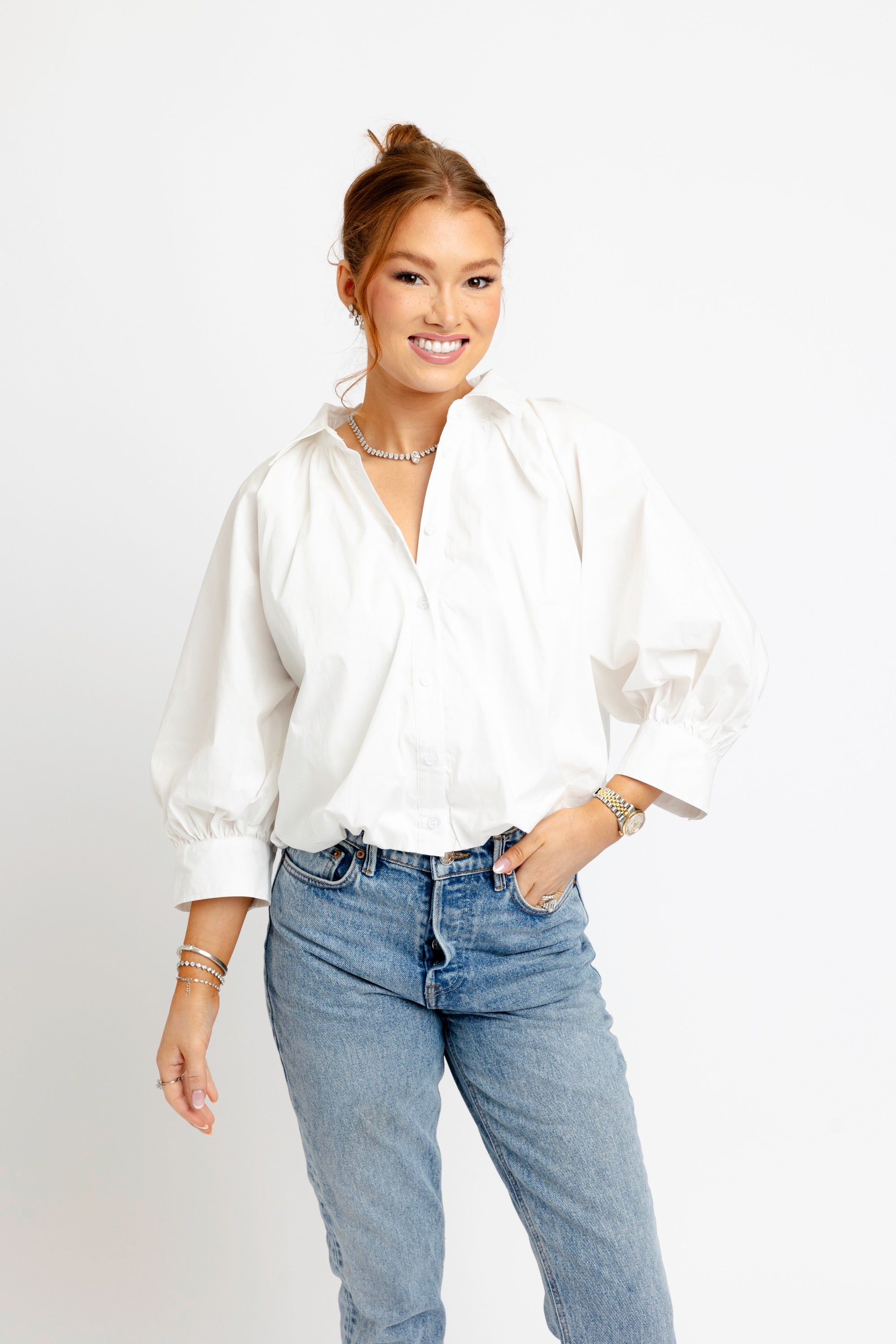 White Poplin Bubble Top