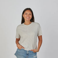 Relaxed Crew in Oyster w/ White Stripe