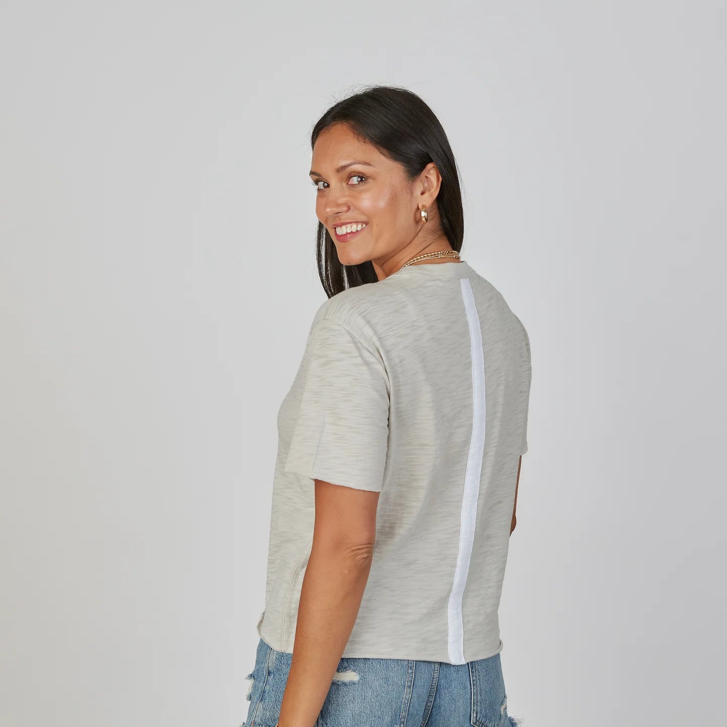 Relaxed Crew in Oyster w/ White Stripe