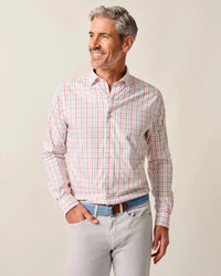 Front view of Johnnie-O Maarten Performance Button Down Shirt in Cinnamon