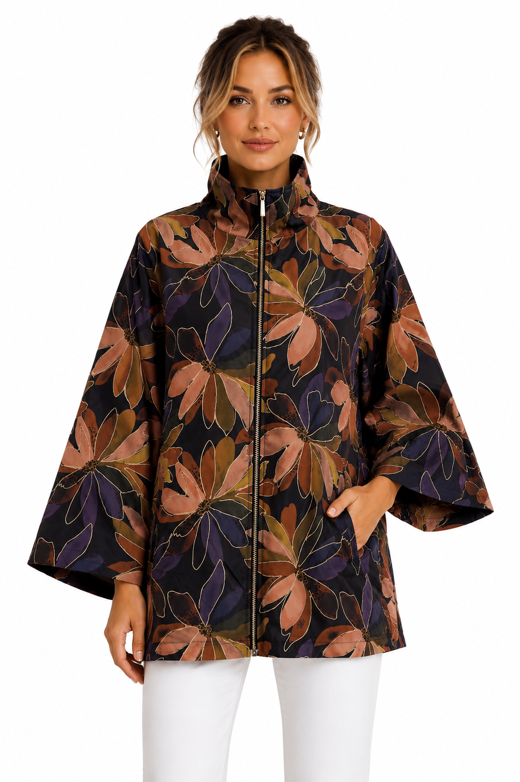 FLOWER PAINTING LONG WINDBREAKER JACKET