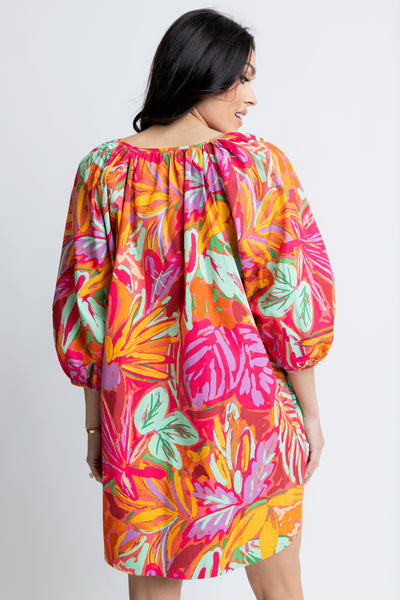 Abstract Tropical Palm Vneck Dress