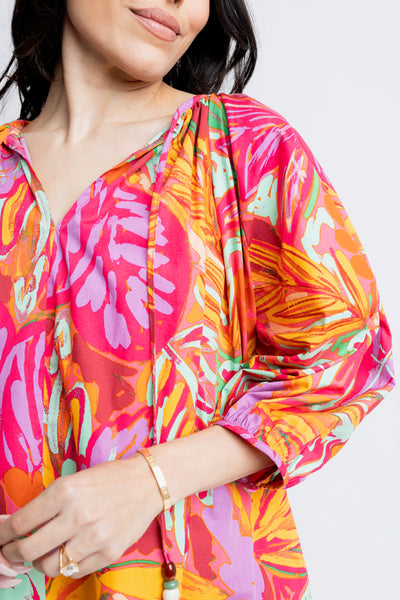 Abstract Tropical Palm Vneck Dress