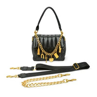 Front view of Lucky Lady Bag in Pearl Black with quilted exterior
