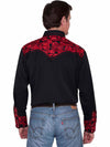 Floral Embroidered Rockabilly Shirt - Crimson