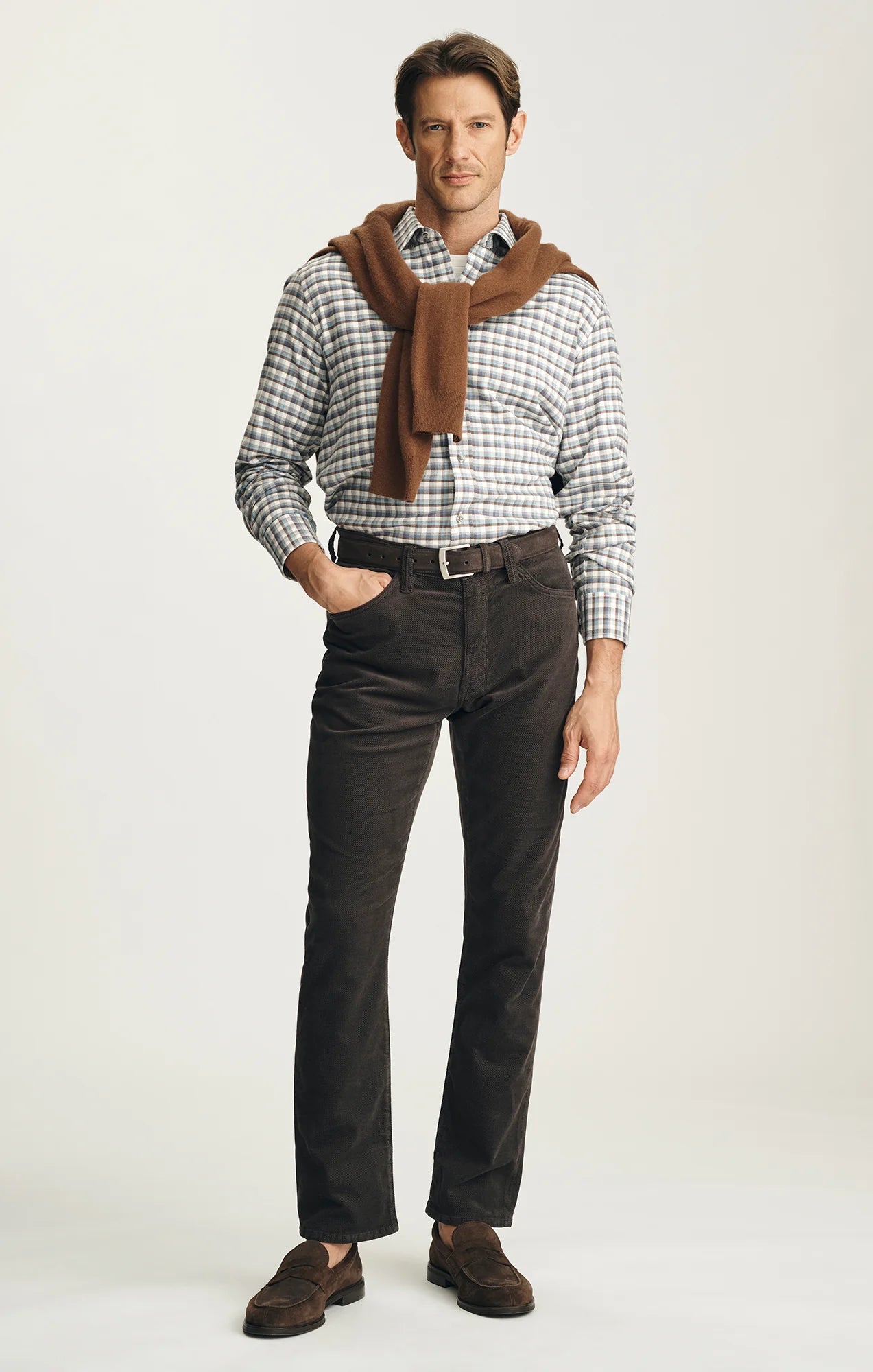 Relaxed Straight Leg Pants - Brown Diagonal Luxe