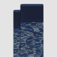 Autumn Leaf Mid-Calf Socks - Navy Bugatchi