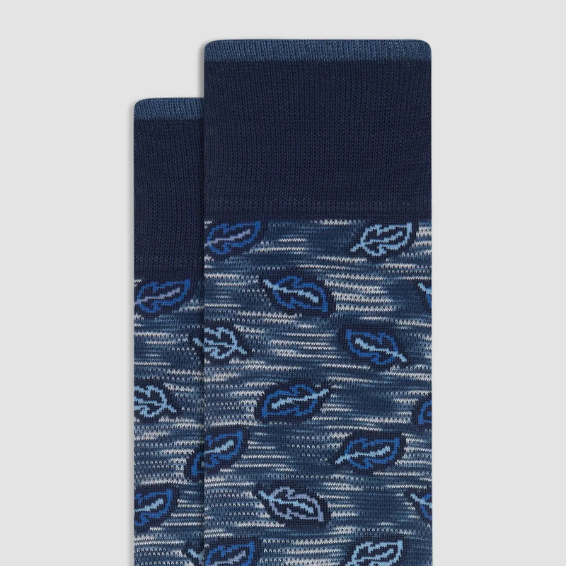 Autumn Leaf Mid-Calf Socks - Navy Bugatchi