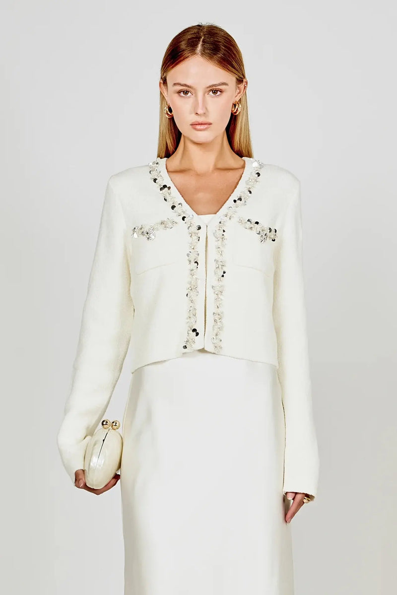 Boucle Knit Jewel Trim Cardigan ENDLESS ROSE