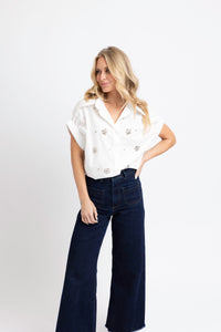 Solid Poplin Jeweled Top