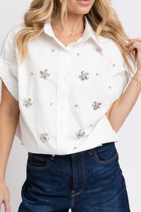 Solid Poplin Jeweled Top