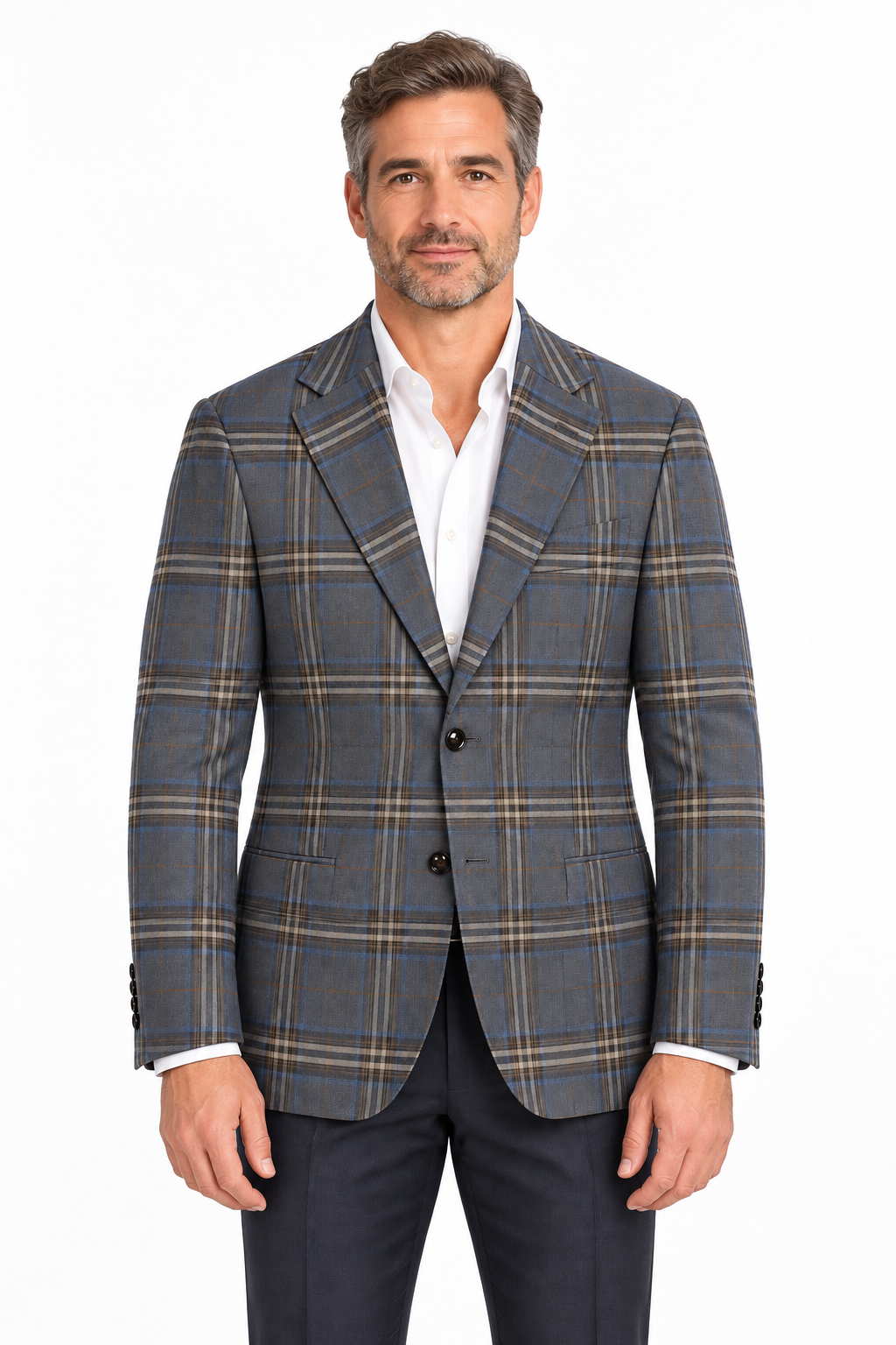 Blue & Tan Plaid Sport Coat
