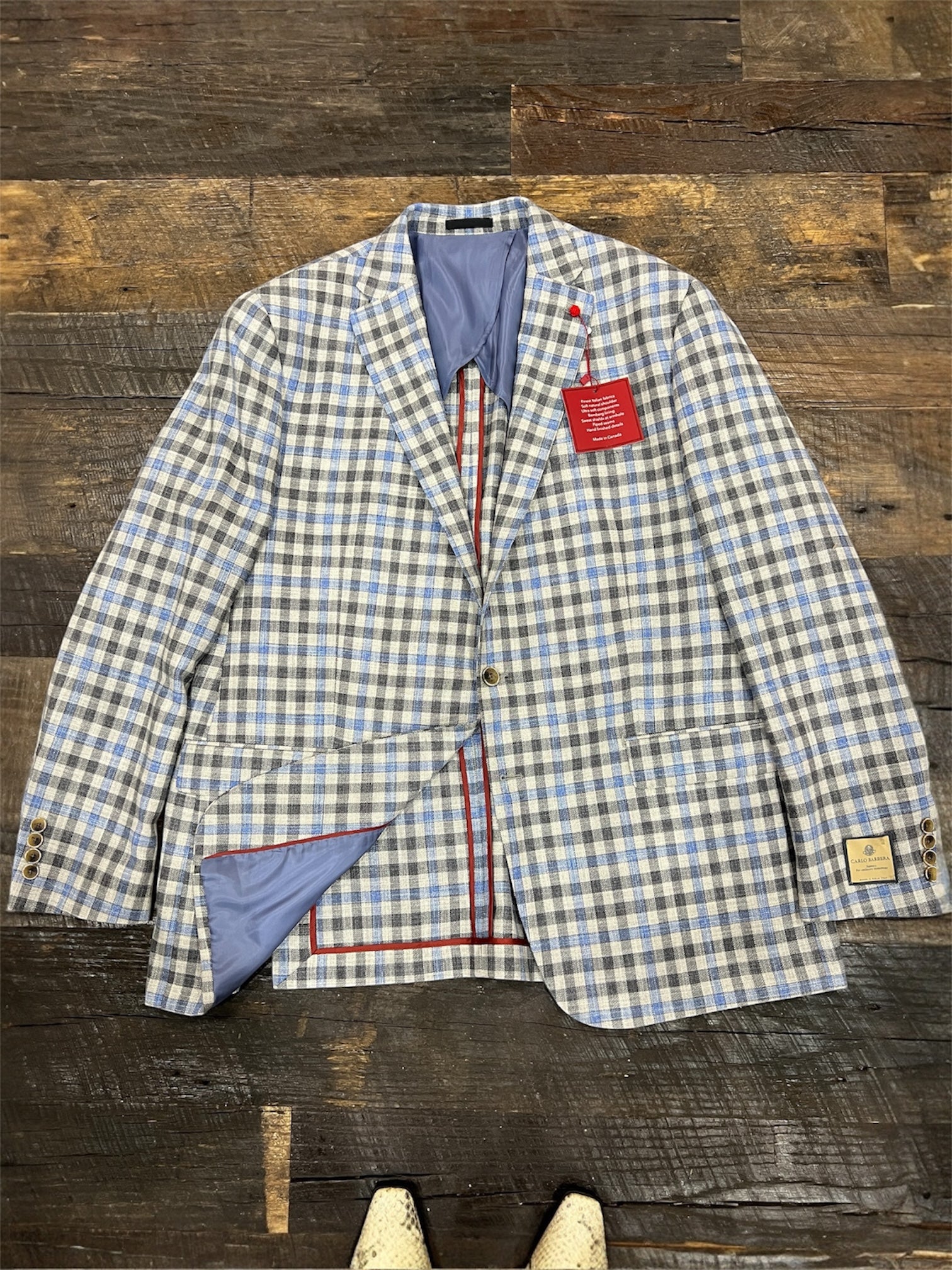 Blue Tan Check Linen Sport Coat