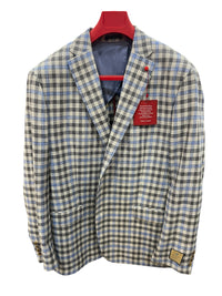 Blue Tan Check Linen Sport Coat