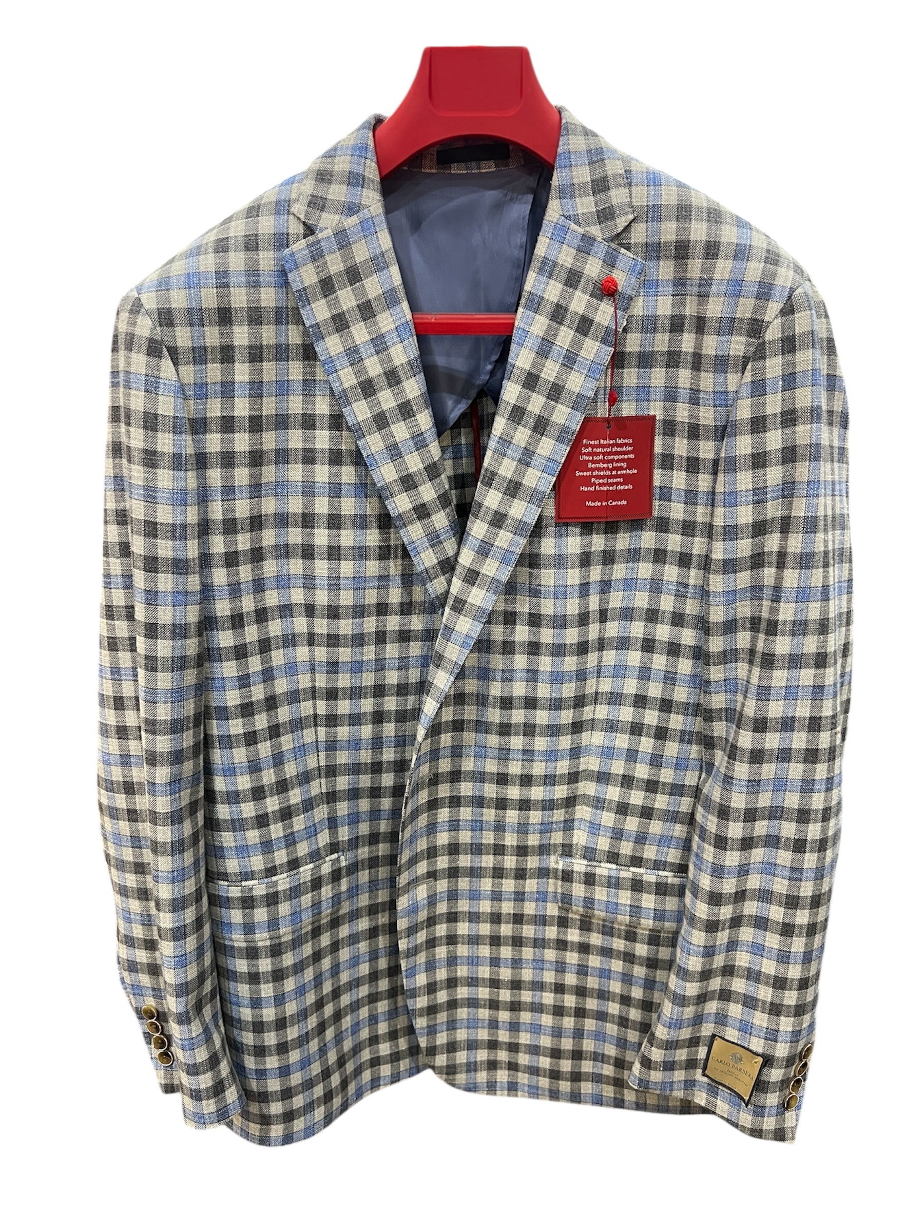 Blue Tan Check Linen Sport Coat